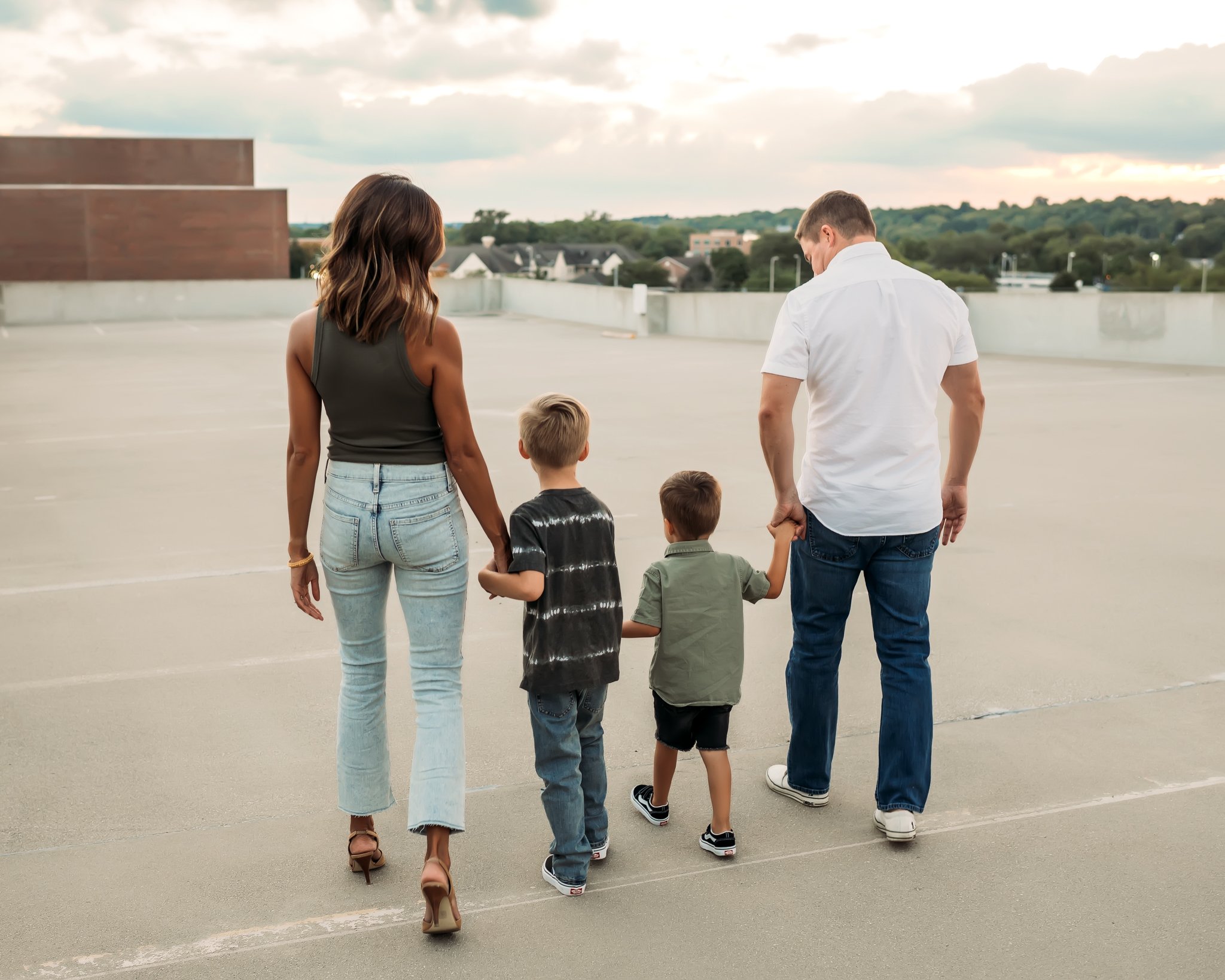 family walks on parking garage roof.jpg